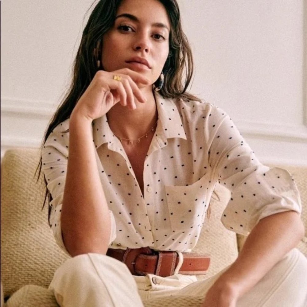 Sezane Cream Polka Dot Button Down Shirt